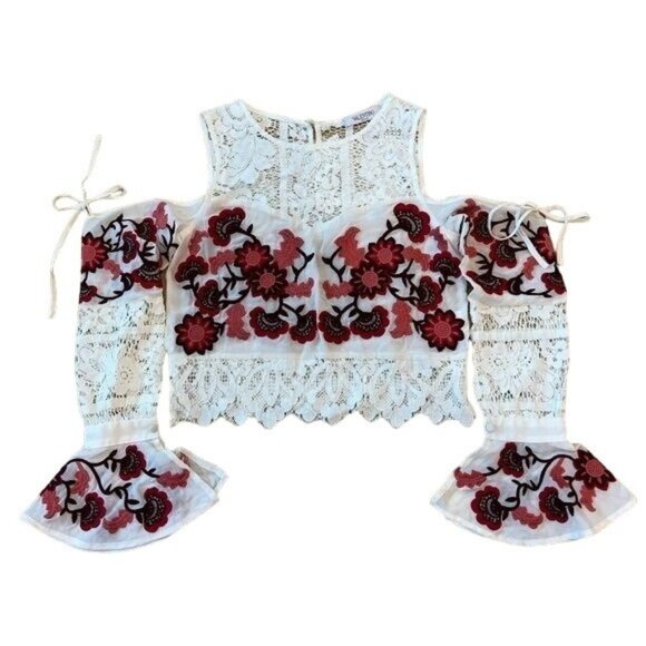 Valentino Lace Floral Embroidered Crop Top - Picture 1 of 4